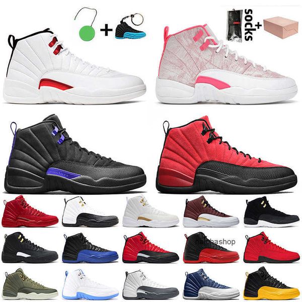 

shoes with box mens women basketball shoes 12s jumpman 12 twist arctic punch dark concord reverse flu game ovo white taxi trainers sneakers, Black