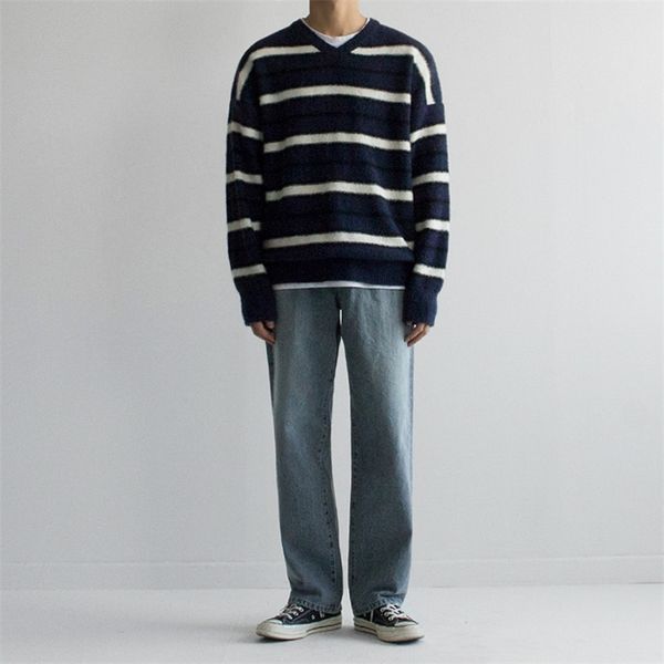 

mens sweaters pullovers men autumn retro striped oversize sweater hip pop ulzzang bf knit sweater japanese jumper couples d173 220914, White;black