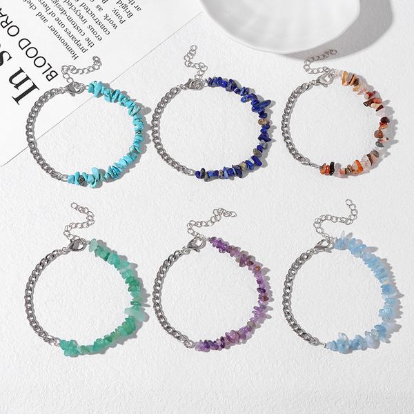 

simple natural stone silver chain bracelet women fashion generous irregular crystal gemstone bracelet party wedding jewelry gift, Black