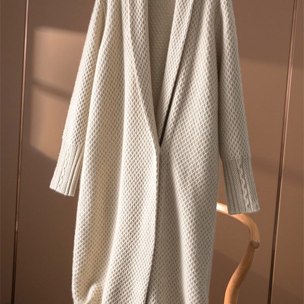 

women's knits tees casual long cashmere cardigan women vintage loose sweater coat solid oversized jumper korean fashion clothes 220914, White