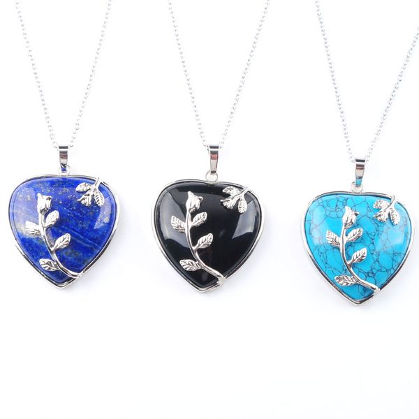 

pink quartz blue turquoise love heart necklace pendant jewellery natural crystal healing unique romantic chain gift bn316, Silver