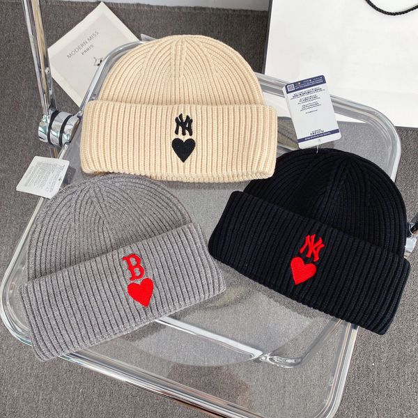 

women's fashion brand designer knitted hat couples autumn and winter pure cotton woolen letters love hats, Blue;gray
