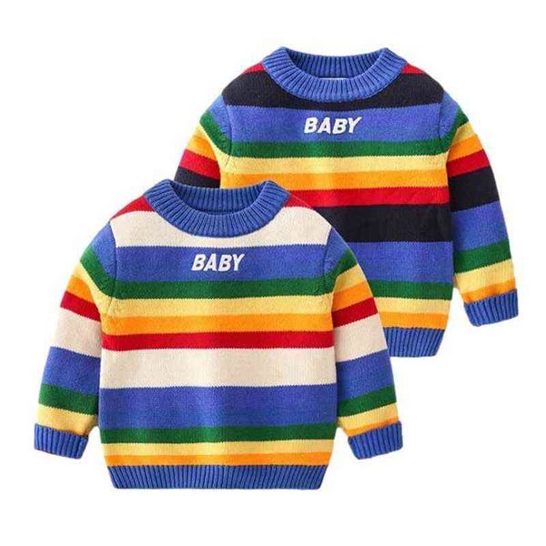 

pullover toddler boys sweater casual rainbow striped warm cotton baby boy pullovers autumn winter thick sweaters children clothes 0913, Blue