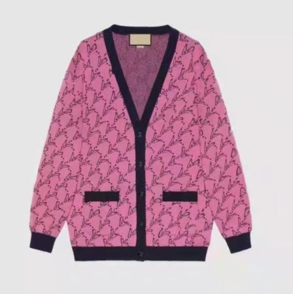 

women sweater luxury designer brand knitted v neck contrast color buttons letter coat, White;black