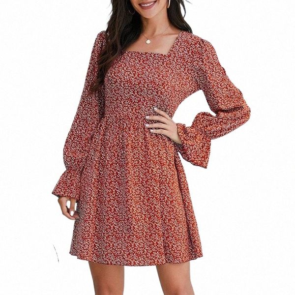 

casual dresses women autumn dress bohemian flare long sleeve square neck boho mini female vestidos j0lr#, Black;gray