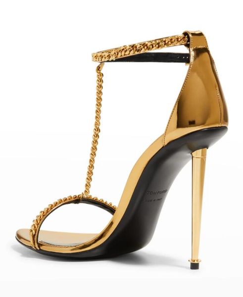

tom-fords-heels sandal high heels women shoes tom--sandal mirror padlock t-strap chain leather sandals wedding party dress gold heels with b, Black