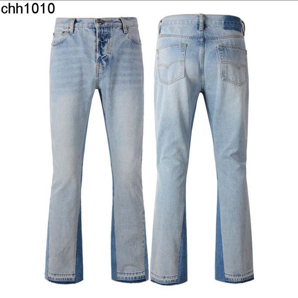 

wide leg jeans bulletless washing horn splicing slim fitting jeans men's #9103, Blue