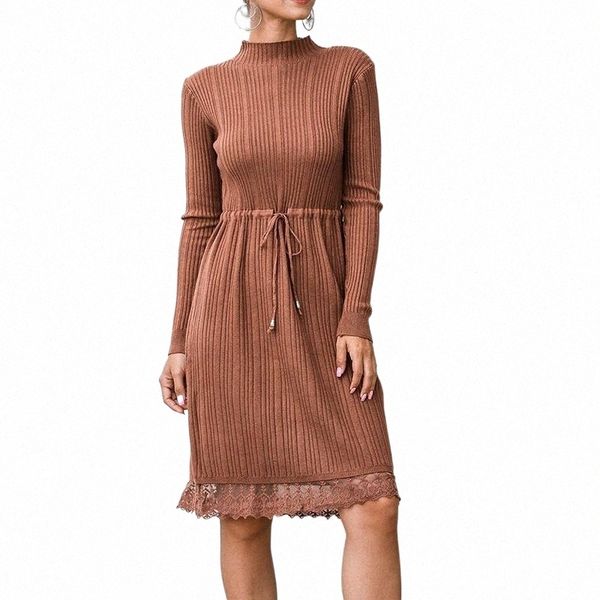 

casual dresses lace dress sweater womens 2021 autumn winter fashion turtleneck long sleeves bodycon knitted vestidos s4ee#, Black;gray