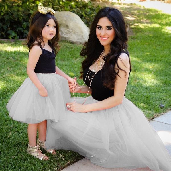 

family matching outfits matching mom and daughter family clothes dresses sleeveless pink mesh patckwork tutu dress for princess mommy and me, Blue