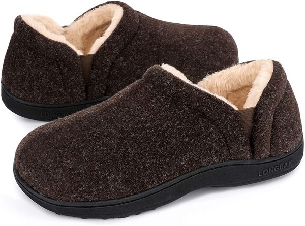 

men's winter warm and comfortable memory foam slippers dark brown, Black