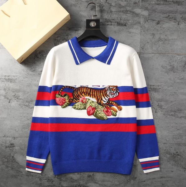 

new design luxury brand black sweater fashion long sleeve alphabet tiger printing autumn winter men's cashmere sweater delivery, White;black