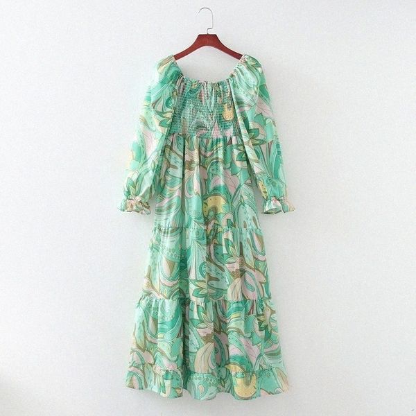 

casual dresses summer women's dress 2021 fashion floral prints slash neck vestido modern lady shirred bust midi sundress w64n#, Black;gray