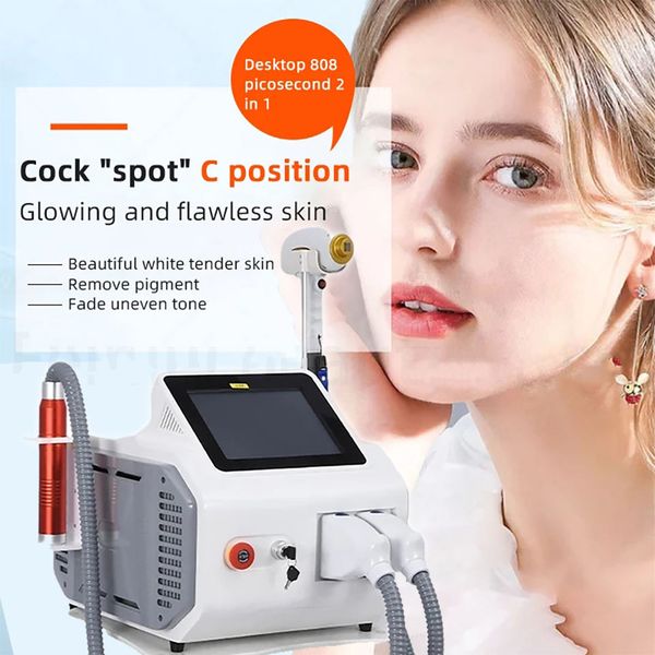 

salon use 2in1 hair removal 808nm diode laser permanent hair tattoo remove machine picosecond skin rejuvenation 808 depilation lazer pico, Black