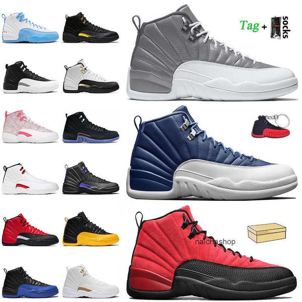 

shoes us 13 mens jumpman 12 basketball shoes fashion women mens 12s stealth indigo reverse flu game university blue hyper royal playoffs, Black