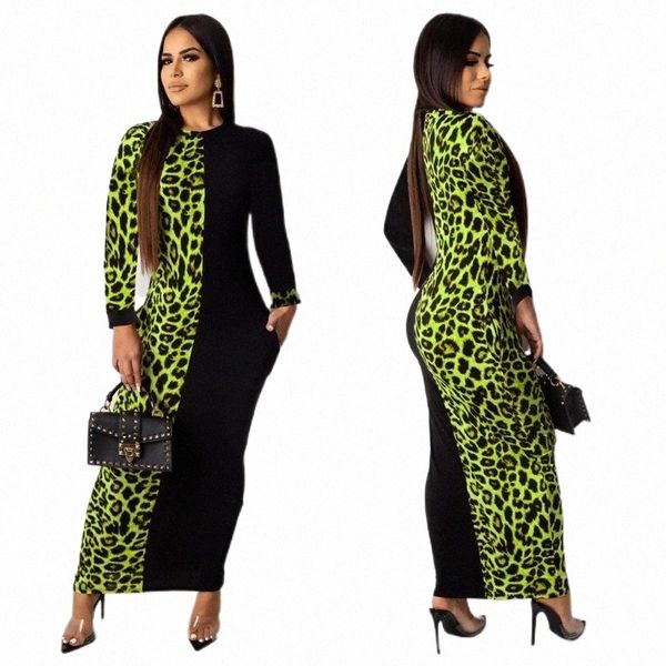 

casual dresses 2021 autumn winter women fashion leopard print bodycon long maxi dress club party vestidos plus size y3tm#, Black;gray
