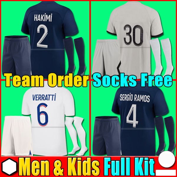 

22 23 mbappe psgs soccer jerseys 2022 2023 wijnaldum sergio ramos hakimi fourth maillots de football verratti third 4th shirt men kids kits, Black