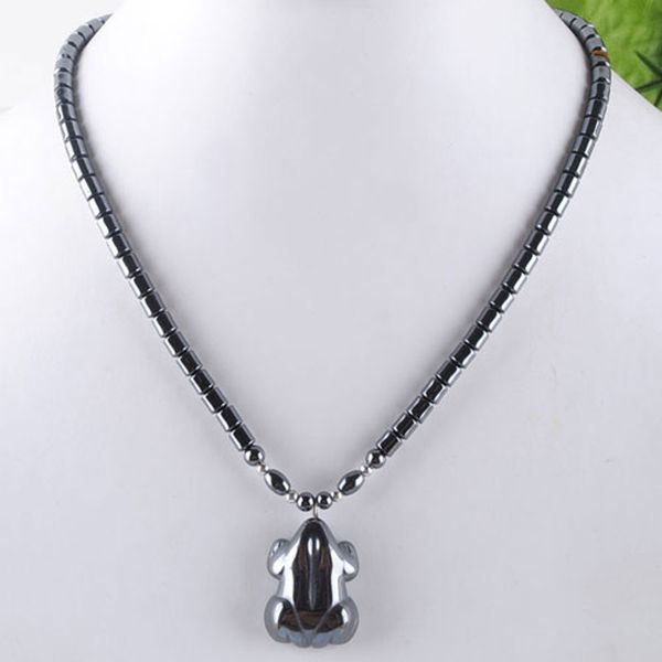 

black non magnetic frog pendant necklace natural hematite gemstones beads 18" length fashion jewelry gift f3037, Silver