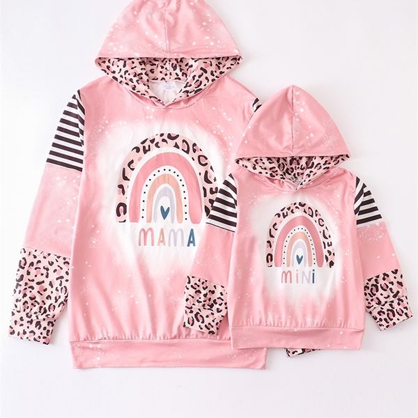 

family matching outfits girlymax baby girls children clothes mommy me long sleeve mama mini rainbow leopard stripe hoodie boutique kids clot, Blue