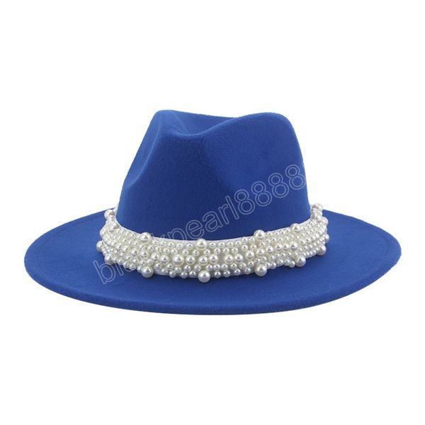

hats for women pearl band luxury panama wide brim solid white black khaki fedoras winter womens hat sombreros de mujer, Blue;gray