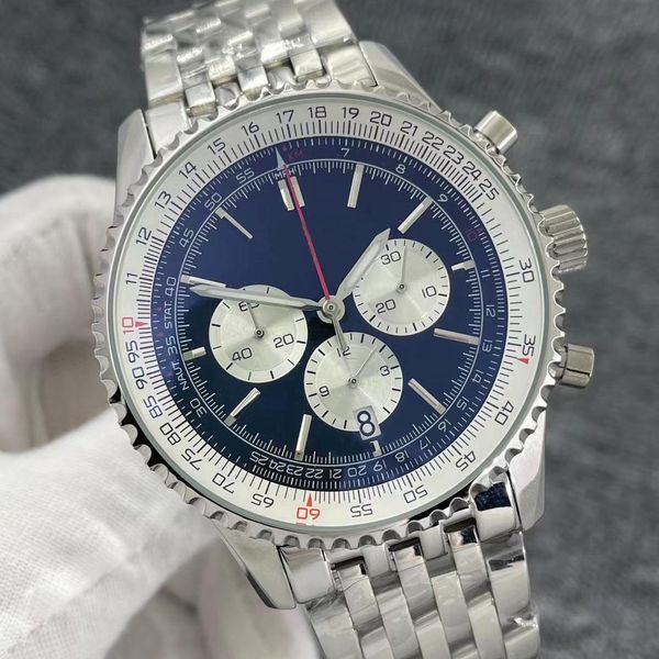 

luxury 46mm new quality navitimer watch chronograph quartz movement steel limited black dial 50th anniversary stainless strap mens wristwatc, Slivery;brown