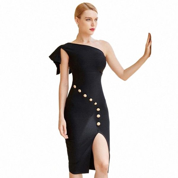 

casual dresses 2021 arrival women black one - shoulder off sleeveless bodycon celebrity evening party bandage dress wholesale j8q6#, Black;gray