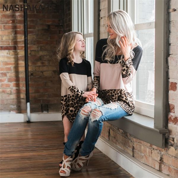 

family matching outfits nashakaite mother and daughter clothes long sleeve leopard mother kids family tshirt set mommy and me clothes family, Blue