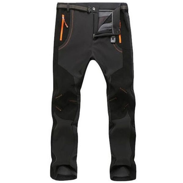 

men's pants autumn winter thick fleece pants men outdoor warm waterproof windproof breathable soft shell trousers sports hiking cargo p, Black