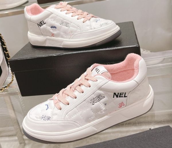

luxury new sports women's shoes leather breathable letter printing fashion shoe flat laces casual ladies panda sneakers small white sho, Black