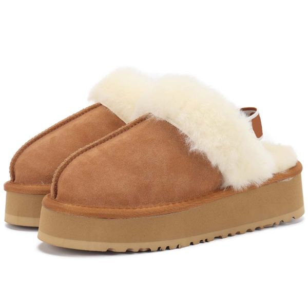 

designer plush slippers australian chestnut fur classic brand casual men women mini flat shoes suede leather upper wool autumn winter-2, Black