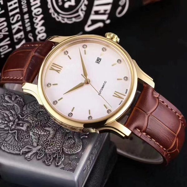 

luxury automatic men's watch aaa 40mm diamond roman numerals 904l full stainless steel gold designer watches montre deluxe multicolor d, Slivery;brown