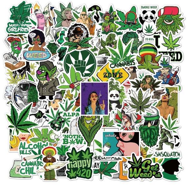 

100pcs/lot panda leaves sticker no repeated motorcycle car skateboard luggage decals with plant character smoking diy stickers for guitar ki