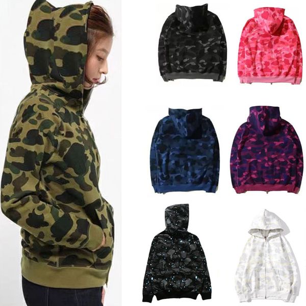 

womens mens full zip hoodie designer hooded jacket multicolor shark classic camouflage tide brand loose sweatershirts long sleeve hiphop sud, Black