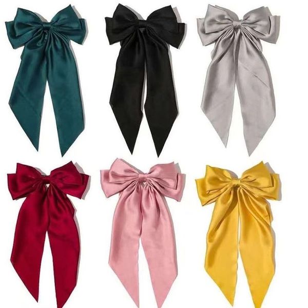 

large satin bow hairpins barrettes for women girl wedding long ribbon korean hair clip hairgrip hair accessories, Golden;silver