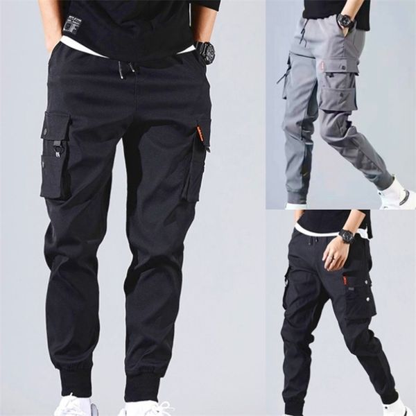 

men's pants spring summer men's drawstring pants tie feet overalls harajuku thin ankle-length cargo trousers sportswear boys jogge, Black