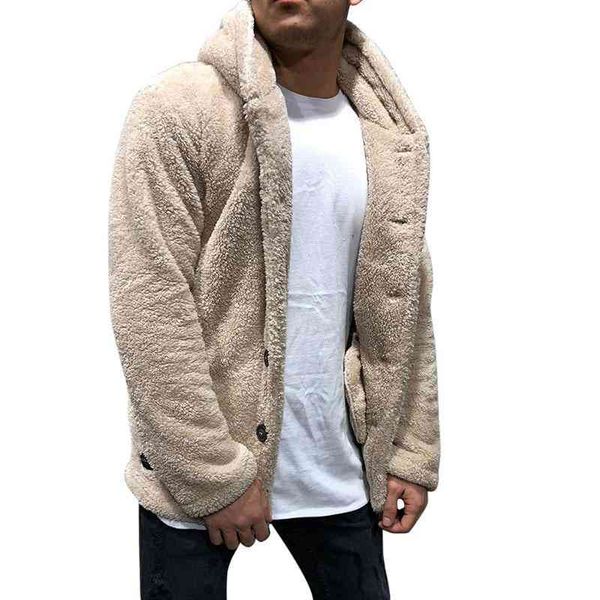 

men's clothing jackets thick warm buttons shrug fleece cardigan hooded single breasted long sleeve mens outwear, Black