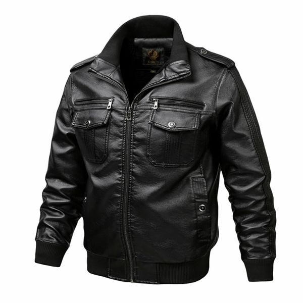 

men's leather faux thoshine brand spring autumn winter men jackets motorcycle biker male fashion pu cargo coats pockets plus size 22091, Black