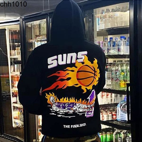 

men's fashion brand ins basketball fire sports fashion suns hoodie, Black