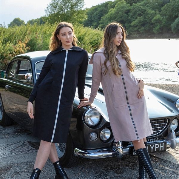 

family matching outfits fashion designed autumn - winter zipper hoodies dress 95% cotton soft breathable and skin friendly woman dresses 220, Blue