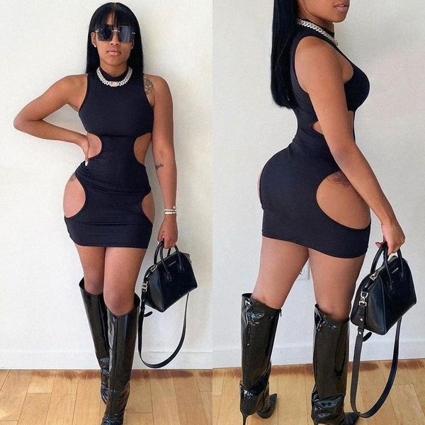 

casual dresses bkld 2021 fashion women spring black hollow out bodycon party nightclub mini dress summer sleeveless short o1v2#, Black;gray