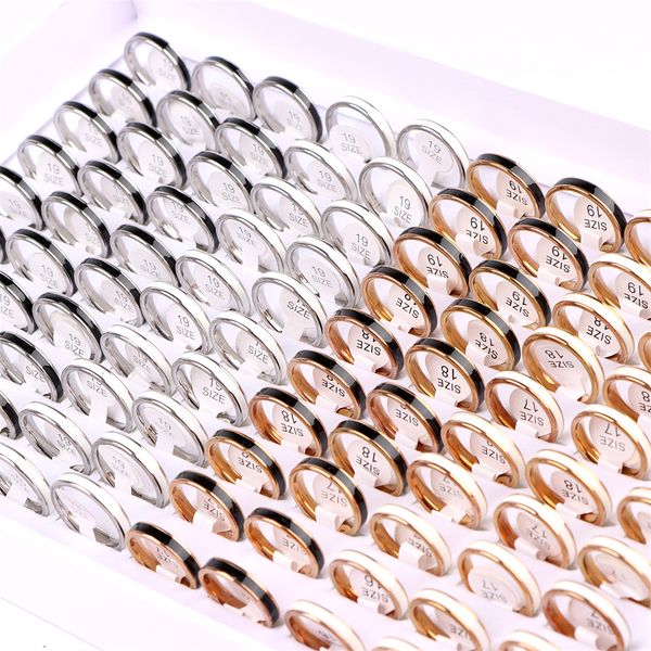 

fashion simple smooth drip oil stainless steel rings jewelry for women men party gifts mix color wholesale width 4mm 36pcs/lot, Golden;silver