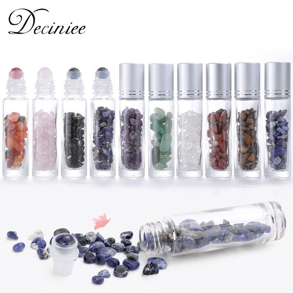 

perfume bottle 10pcs 10ml roll on bottles natural gemstone essential oil roller ball bottles transparent perfumes oil liquid with crystal ch