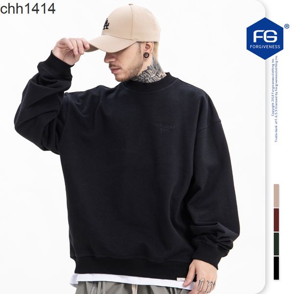 

2021 autumn and winter new fashion brand wash texture letter embroidery loose round neck sweater for men, Black
