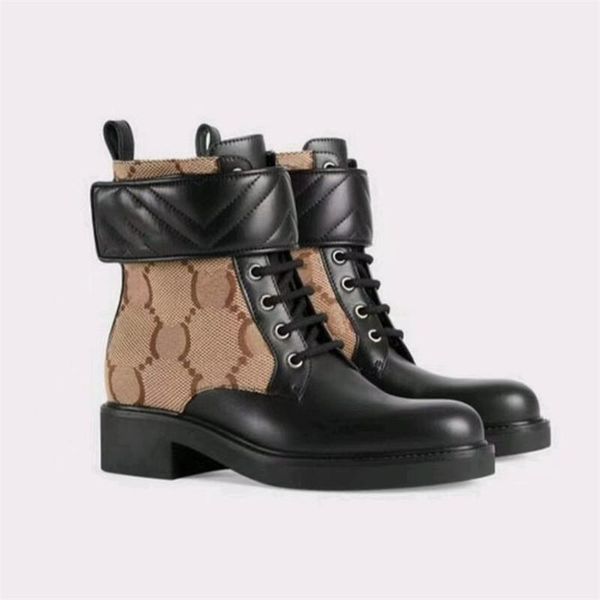 

women's ankle boot designer luxury martin desert boots beige and ebony genuine leather quilted lace-up winter shoes rubber lug, Black;brown
