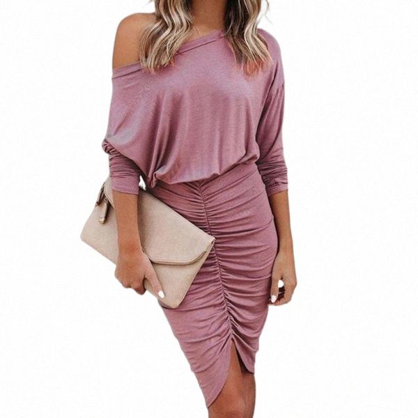 

casual dresses for women 2021 elegant off shoulder long sleeve skin-friendly shirring hem irregular mini dress streetwear special w7zr#, Black;gray