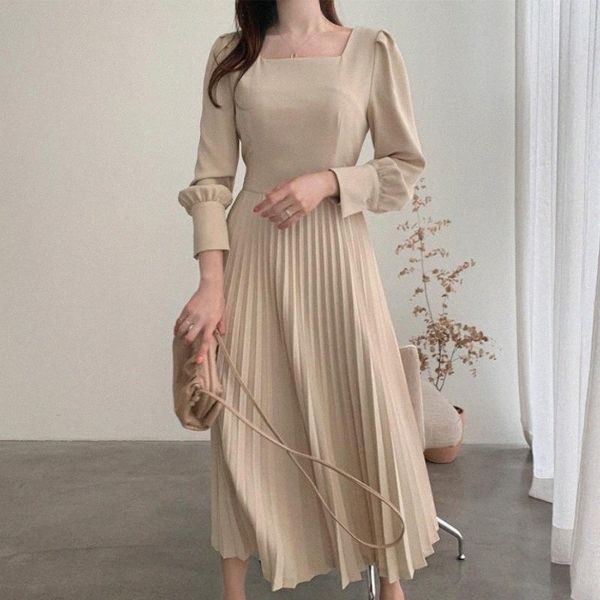 

casual dresses vintage korea chic pleated folds party for women long sleeve woman bodycon dress evening vestidos autumn 2021 u1ja#, Black;gray