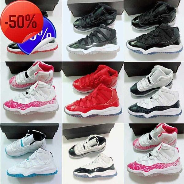 

jubilee 25th jumpman 11s kids basketball shoes bred low white bred concord legend blue pantone ovo grey snake skin boys girl trainers, Black