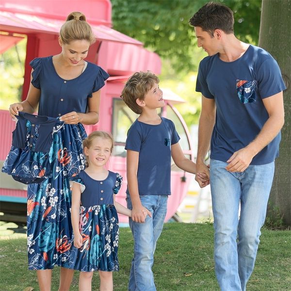 

family matching outfits fathers day gifts t shirts mother kids family look mommy and son daughter equal children dress matching baby girls c, Blue