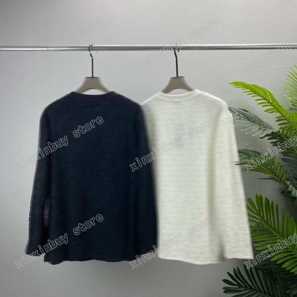 

xinxinbuy men designer tees shirts paris towel fabric emboss letter print long sleeve cotton women green black white m-2xl, Black;brown