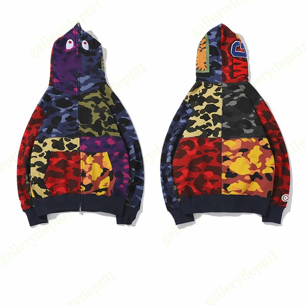 

hoodies 2023 mens hoodie shark designer color stitching fake zipper pattern women sweatshirts reverse the letters sweaters tie dye hoody hoo, White;black