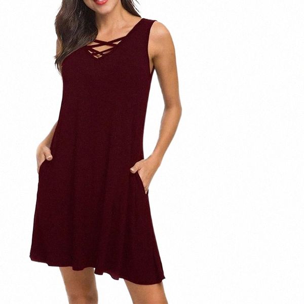 

casual dresses women's fashion summer sleeveless v-neck belt t-shirt dress v0vw#, Black;gray